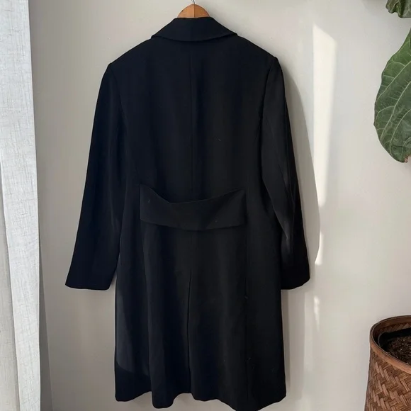 Gallery Vintage Long Black Fleece Lined Trench Overcoat - Picture 4 of 8